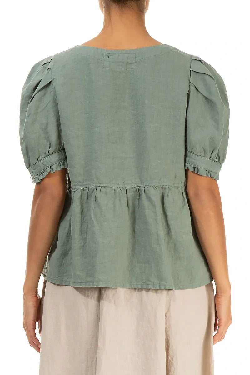 Soft Volume Sleeve Sage Linen Shirt 2