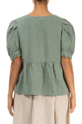 Soft Volume Sleeve Sage Linen Shirt 2