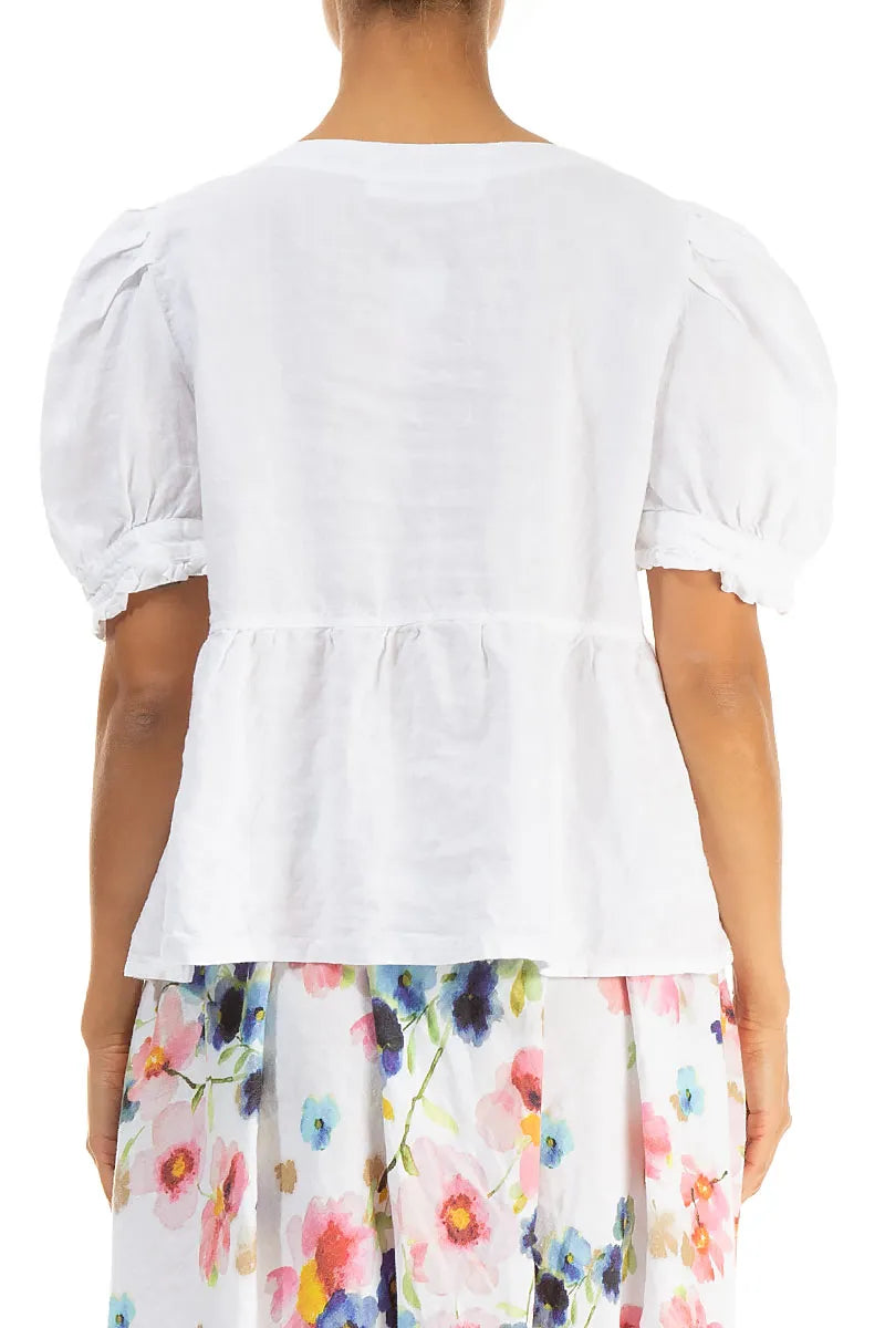 Soft Volume Sleeve White Linen Shirt 2