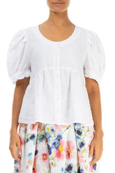 Soft Volume Sleeve White Linen Shirt 1