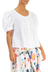 Soft Volume Sleeve White Linen Shirt 3