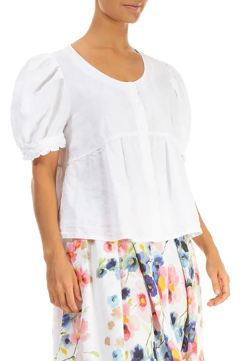 Soft Volume Sleeve White Linen Shirt 3