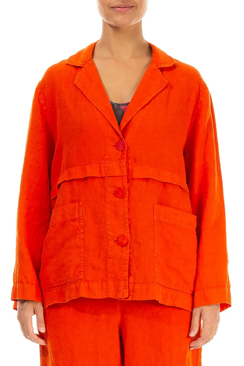 Softly Structured Flame Orange Linen Jacket 2