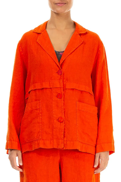 Softly Structured Flame Orange Linen Jacket 2
