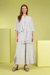 Split Hem Floral Lilac Grey Silk Trousers 6