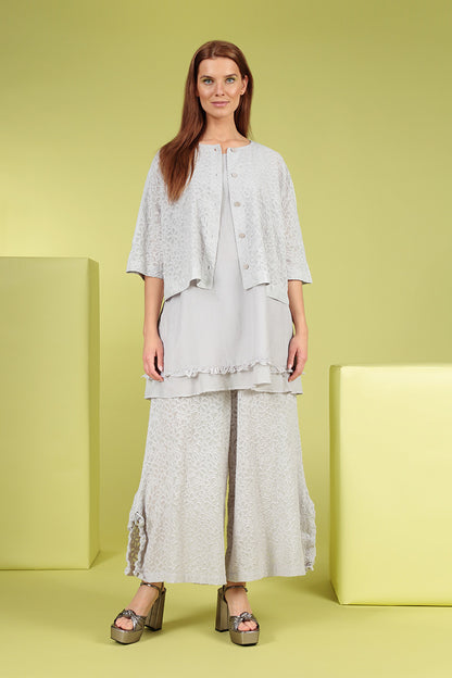 Split Hem Floral Lilac Grey Silk Trousers 6