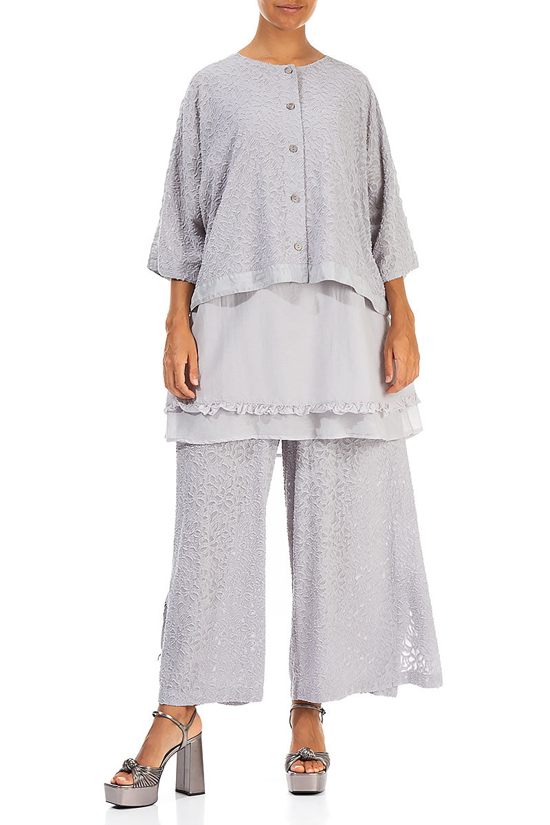 Split Hem Floral Lilac Grey Silk Trousers 4