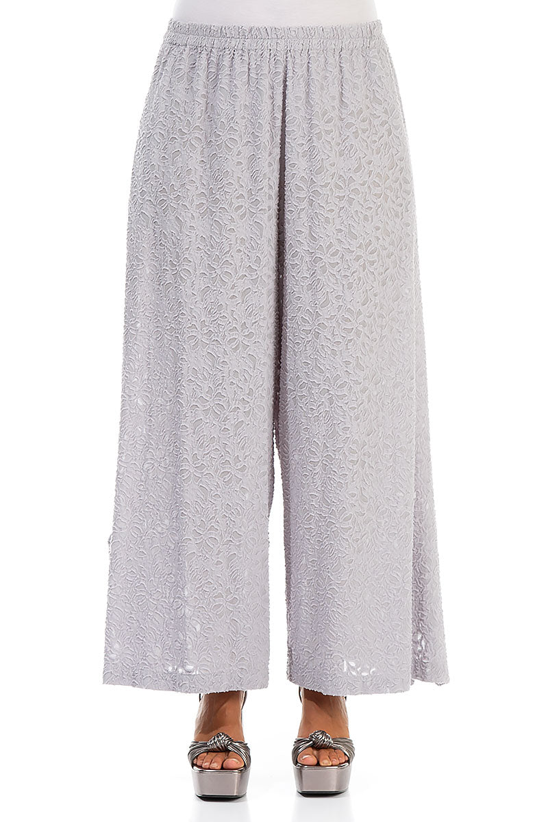 Split Hem Floral Lilac Grey Silk Trousers 1