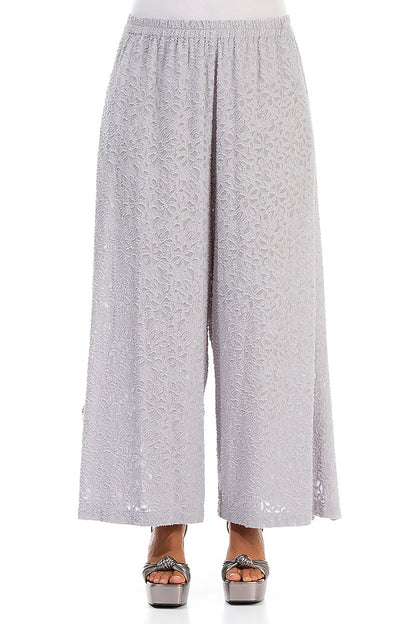 Split Hem Floral Lilac Grey Silk Trousers 1