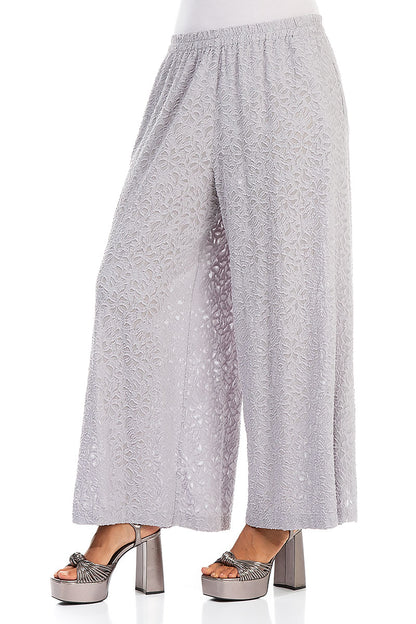 Split Hem Floral Lilac Grey Silk Trousers 3