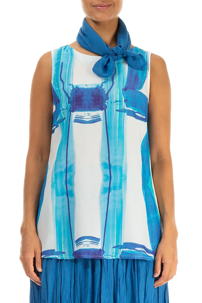 Square Cobalt Blue Silk Cotton Scarf