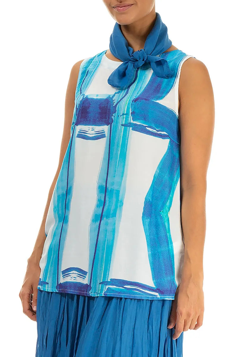 Square Cobalt Blue Silk Cotton Scarf