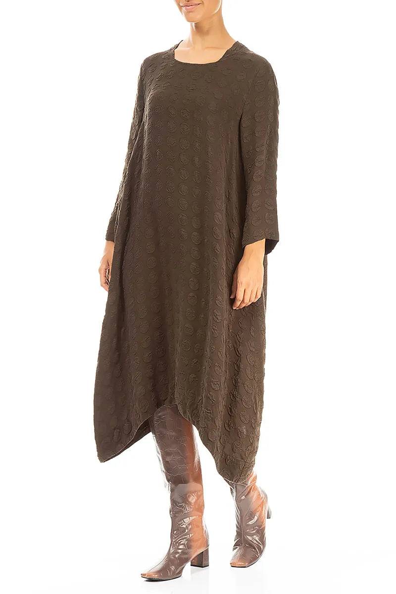 Square Neck Bubble Forest Brown Silk Dress 3