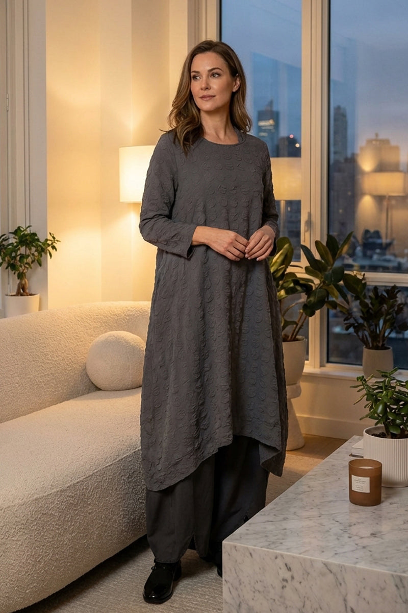 Square Neck Bubble Grey Silver Silk Dress 1