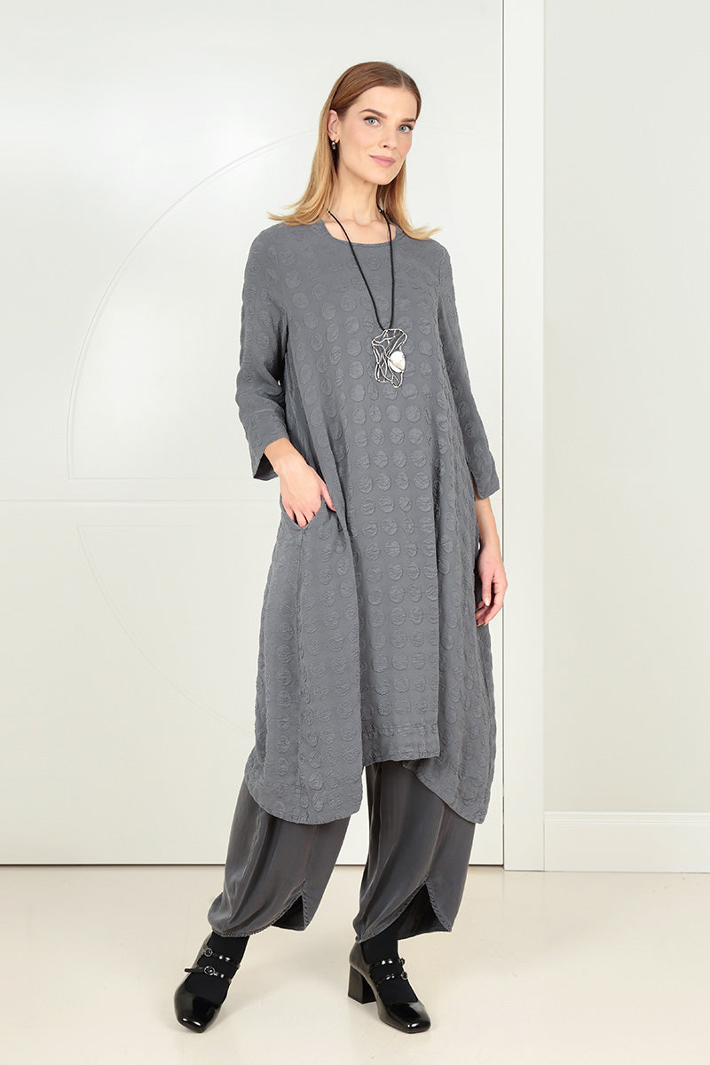 Square Neck Grey Silver Bubble Silk Dress 7