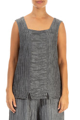 Square Neck Crinkled Anthracite Silk Linen Blouse 1