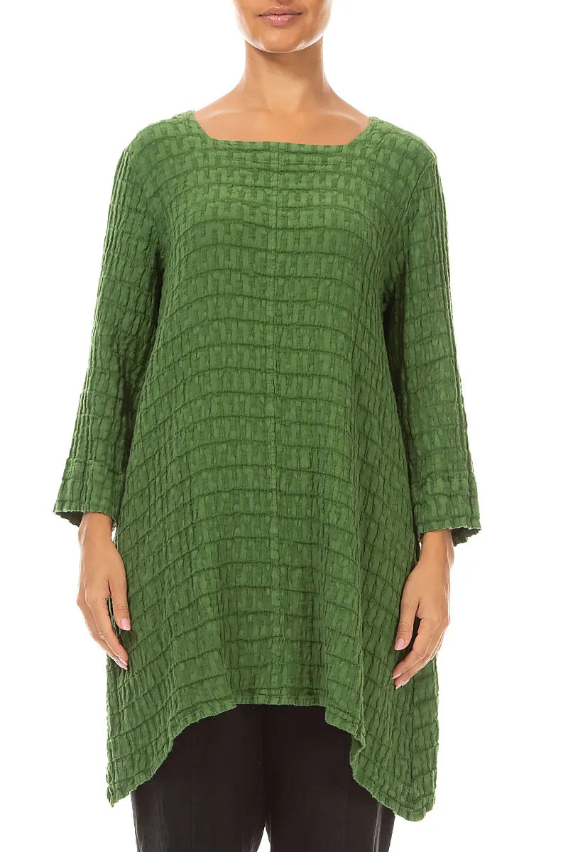 Square Neck Shamrock Green Textured Linen Tunic 1