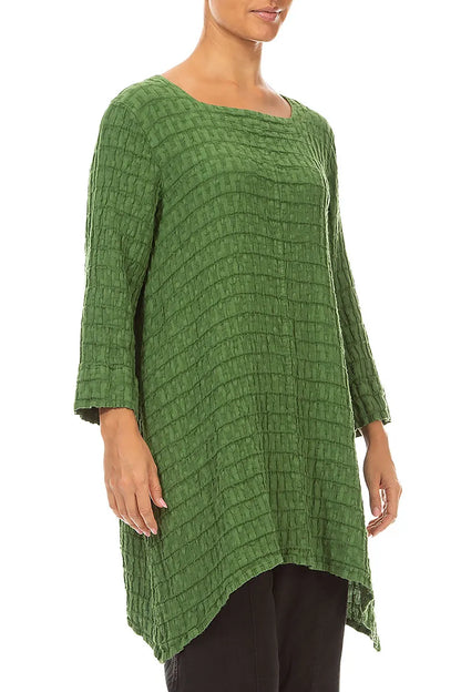 Square Neck Shamrock Green Textured Linen Tunic 3