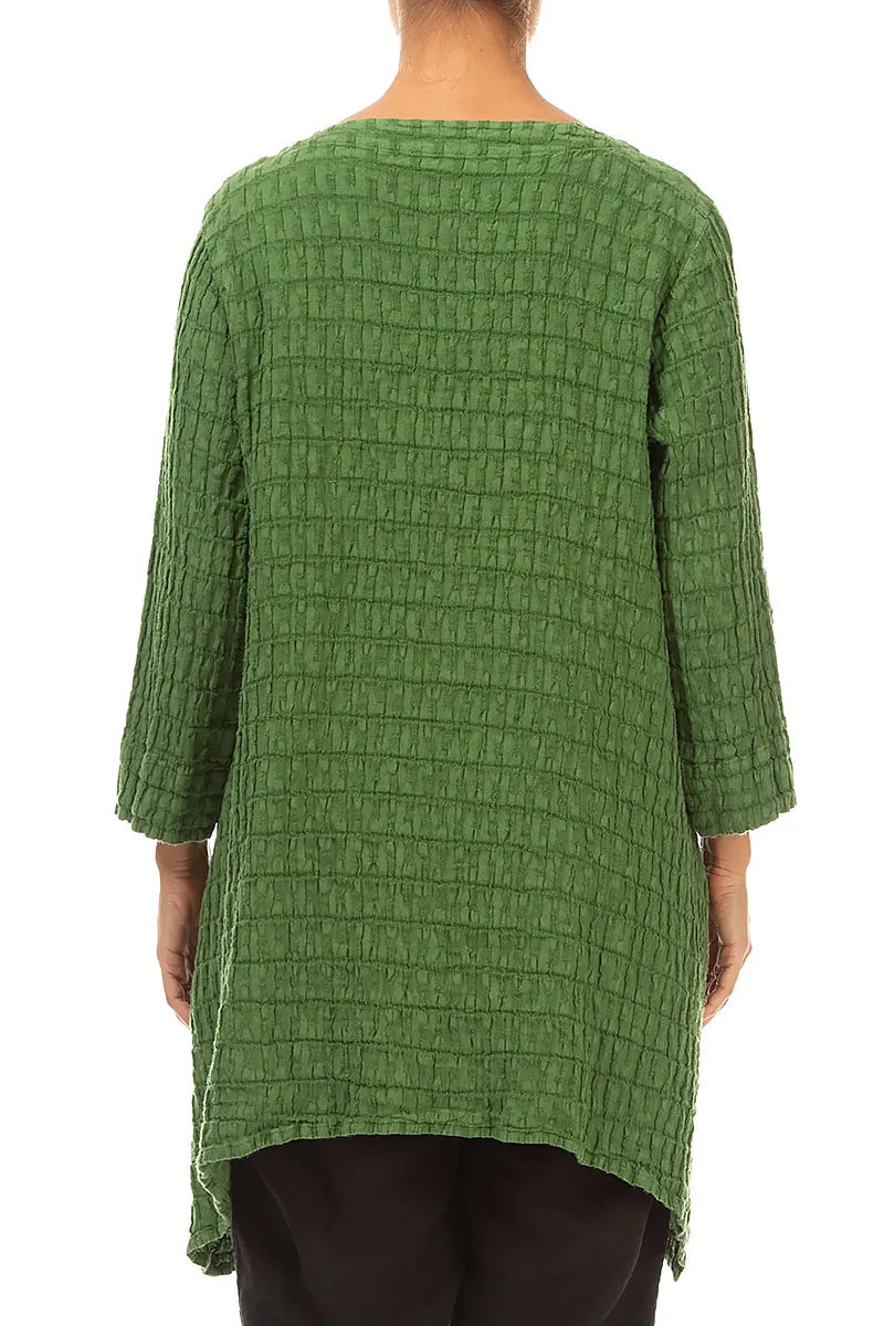 Square Neck Shamrock Green Textured Linen Tunic 2