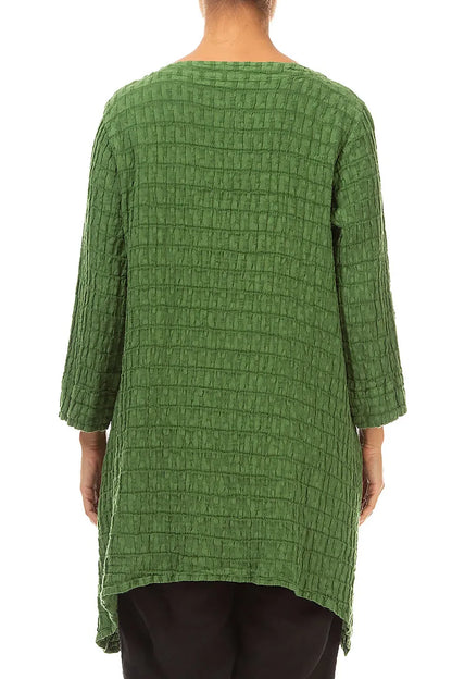 Square Neck Shamrock Green Textured Linen Tunic 2
