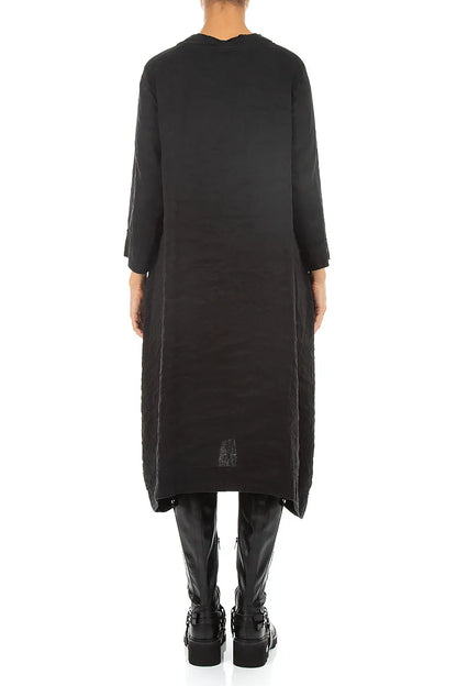 Square Neck Textured Black Silk Dress 2