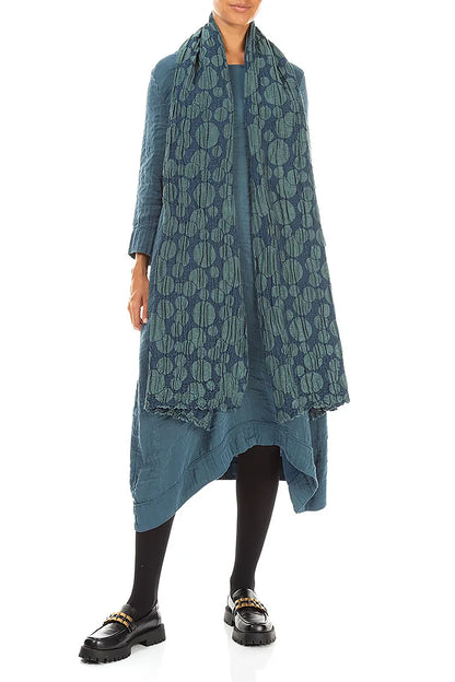 Strukturiertes Seidenkleid mit eckigem Ausschnitt in Dunkeltürkis