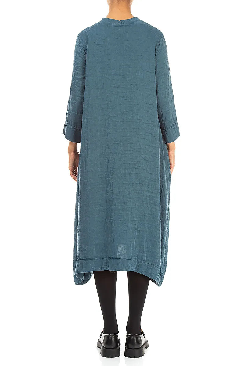 Robe en Soie Turquoise profond texturée à encolure carrée