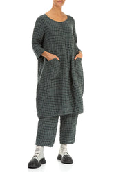 Straight Back Seam Sage Check Linen Trousers 4