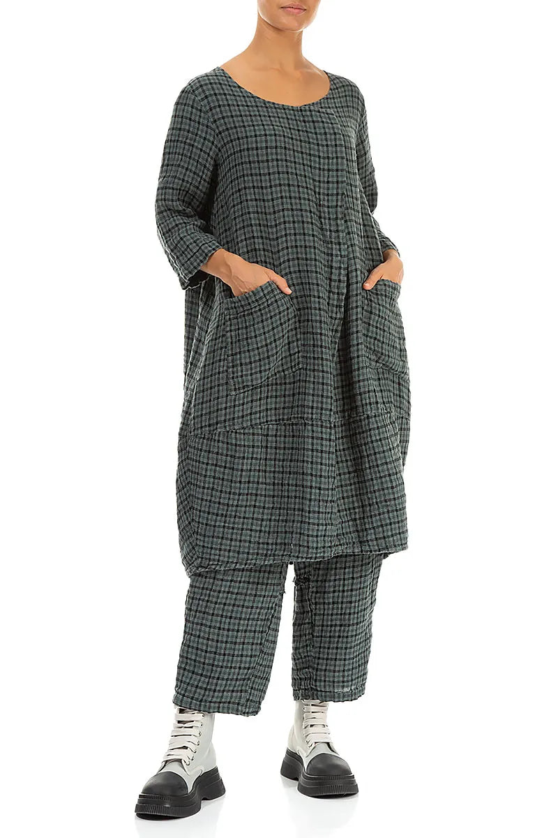 Straight Back Seam Sage Check Linen Trousers 4