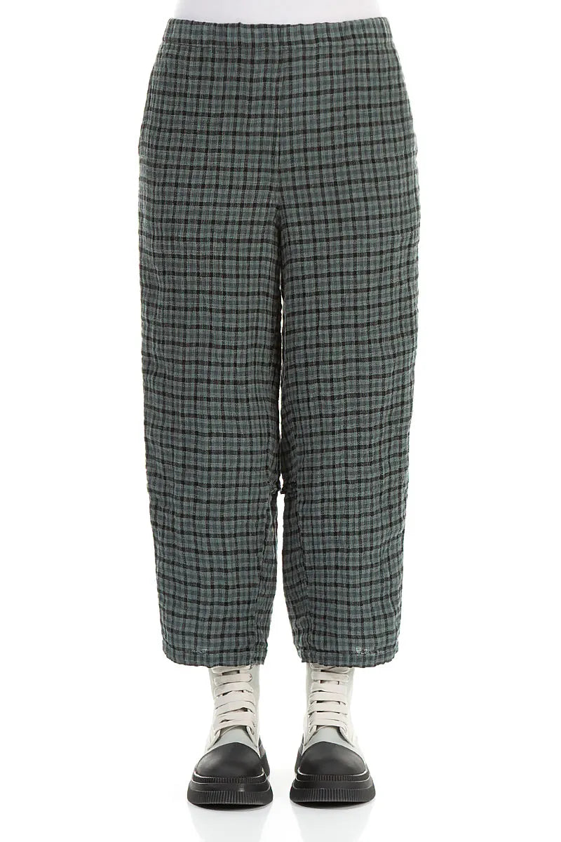 Straight Back Seam Sage Check Linen Trousers 1