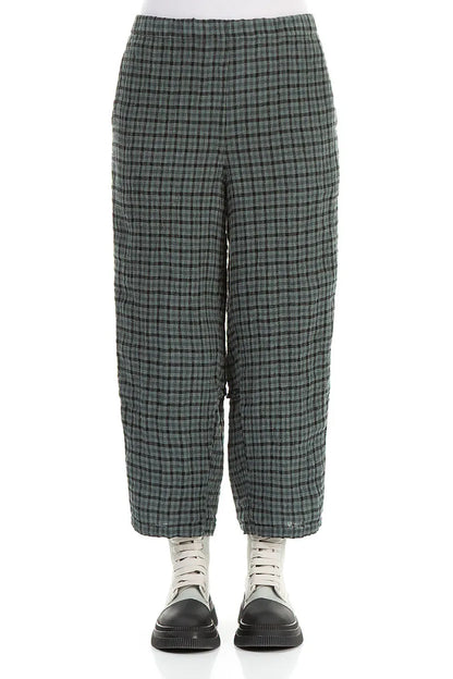 Straight Back Seam Sage Check Linen Trousers 1
