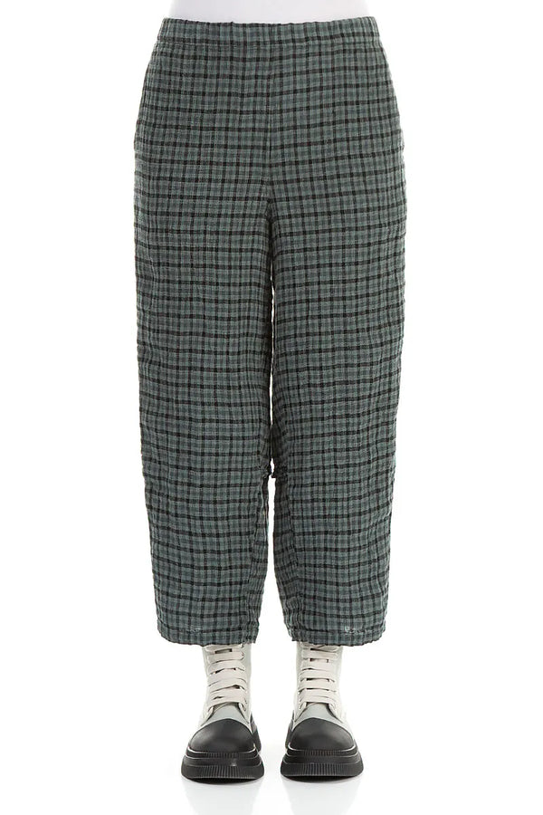 Straight Back Seam Sage Heritage Check Linen Trousers 1