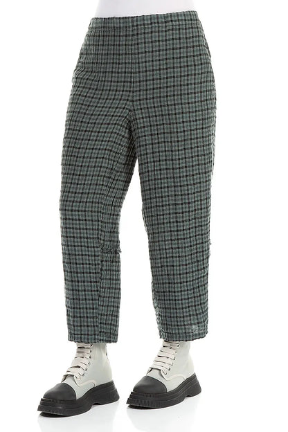 Straight Back Seam Sage Check Linen Trousers 3