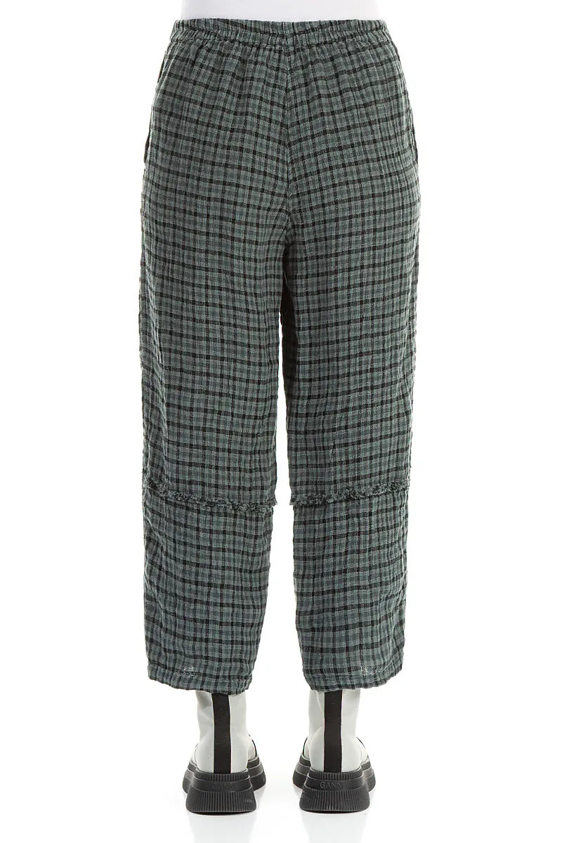 Straight Back Seam Sage Check Linen Trousers 2