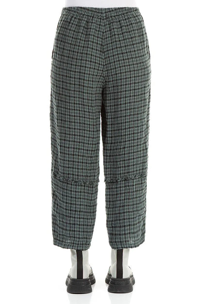 Straight Back Seam Sage Check Linen Trousers 2