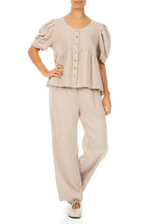 Straight Beige Linen Trousers 4