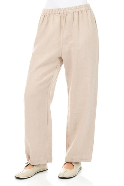 Straight Beige Linen Trousers 3