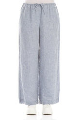 Straight Blue Stripe Linen Trousers 1