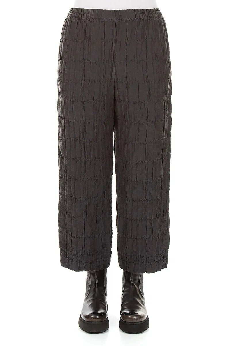 Straight Charcoal Pleated Silk Linen Trousers 1