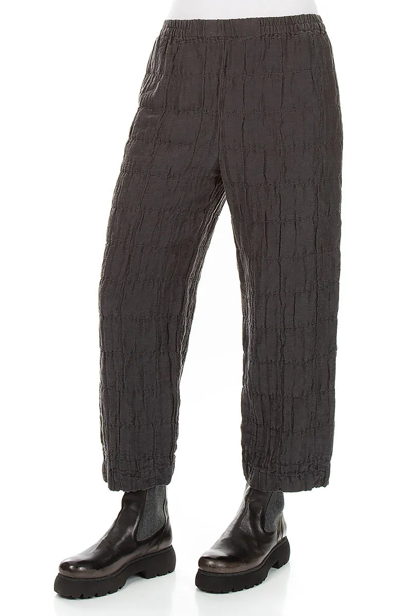 Straight Charcoal Pleated Silk Linen Trousers 3