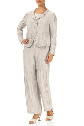 Straight Crinkled Beige Silk Linen Trousers 4