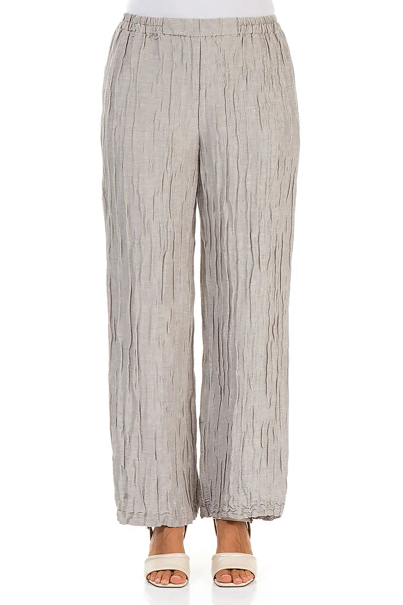 Pantalon droit en lin et soie beige froissé