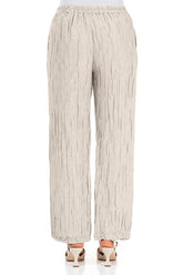 Straight Crinkled Beige Silk Linen Trousers 2
