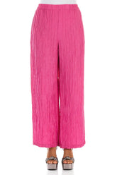 Straight Crinkled Fuchsia Silk Linen Trousers 1