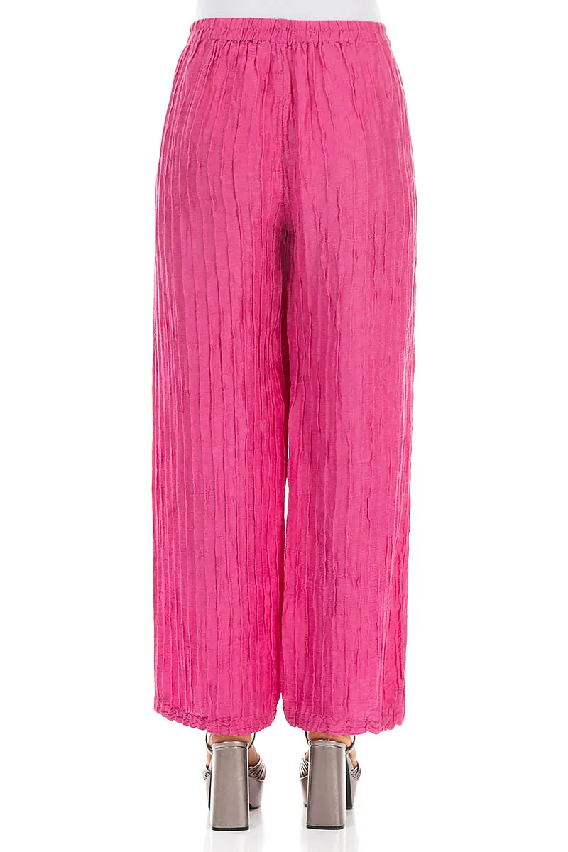 Straight Crinkled Fuchsia Silk Linen Trousers 2