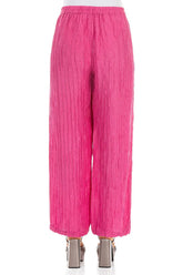 Straight Crinkled Fuchsia Silk Linen Trousers 2
