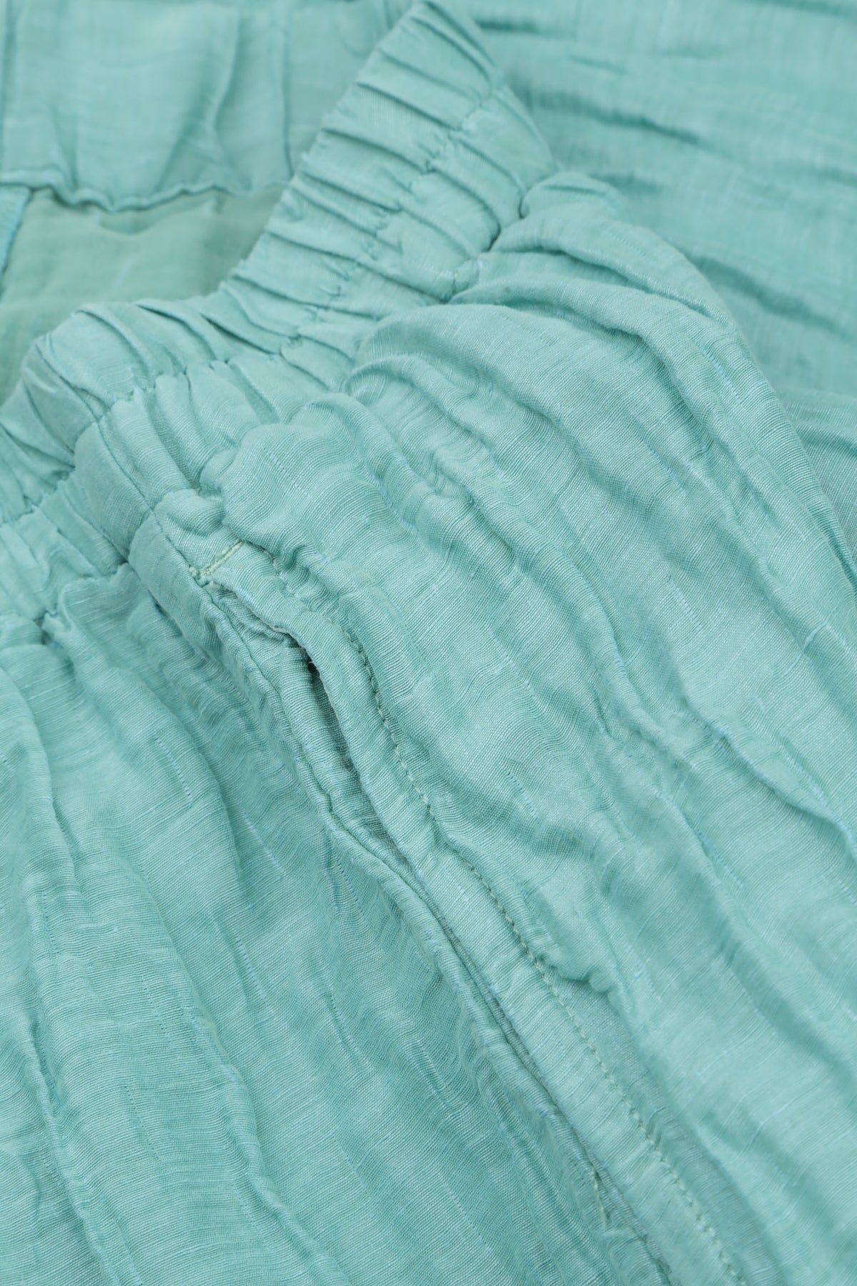 Straight Crinkled Mint Silk Linen Trousers 5