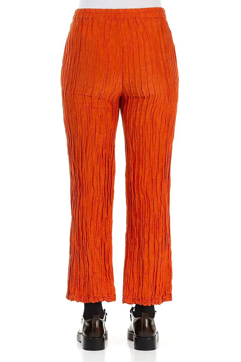 Straight Crinkled Saffron Silk Linen Trousers 2