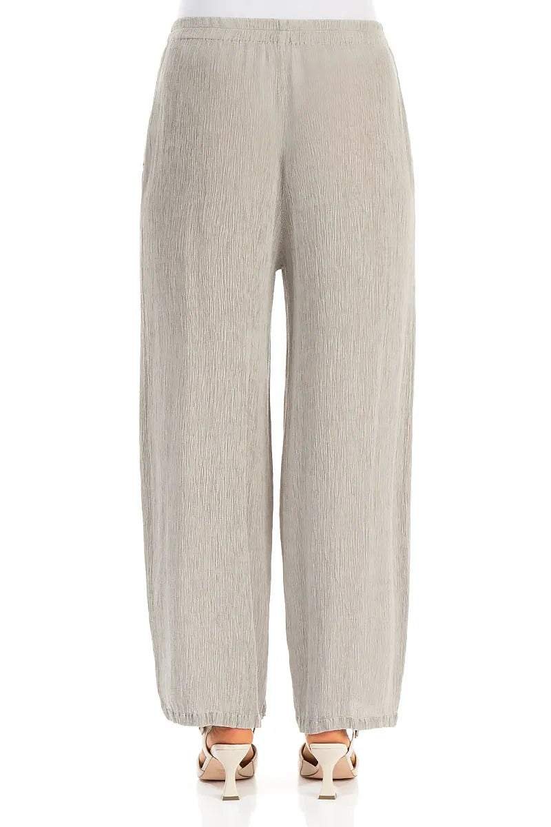 Straight Cropped Beige Silk Viscose Trousers 2