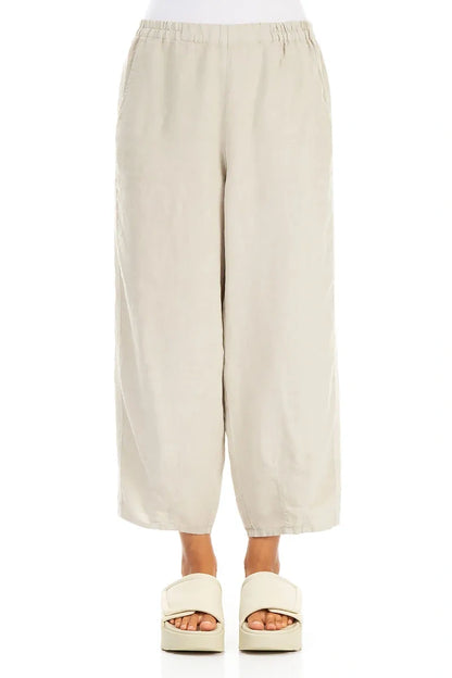 Straight Cropped Natural Linen Trousers 1